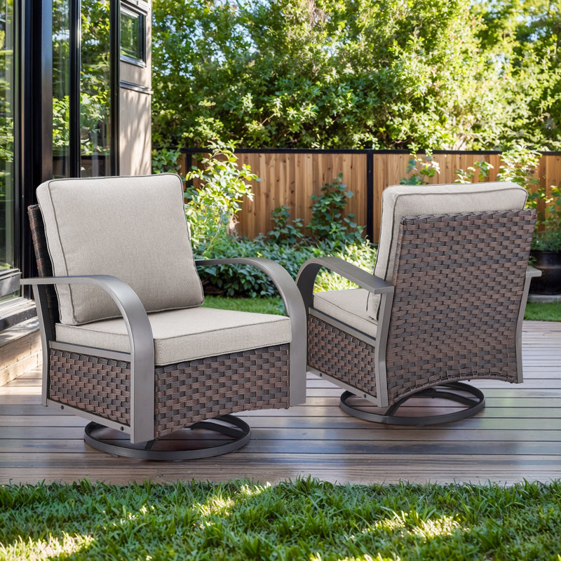 Bobra Patio Wicker Rattan Swivel Outdoor Rocking Chairs with cushions (Set Of 2), Beige