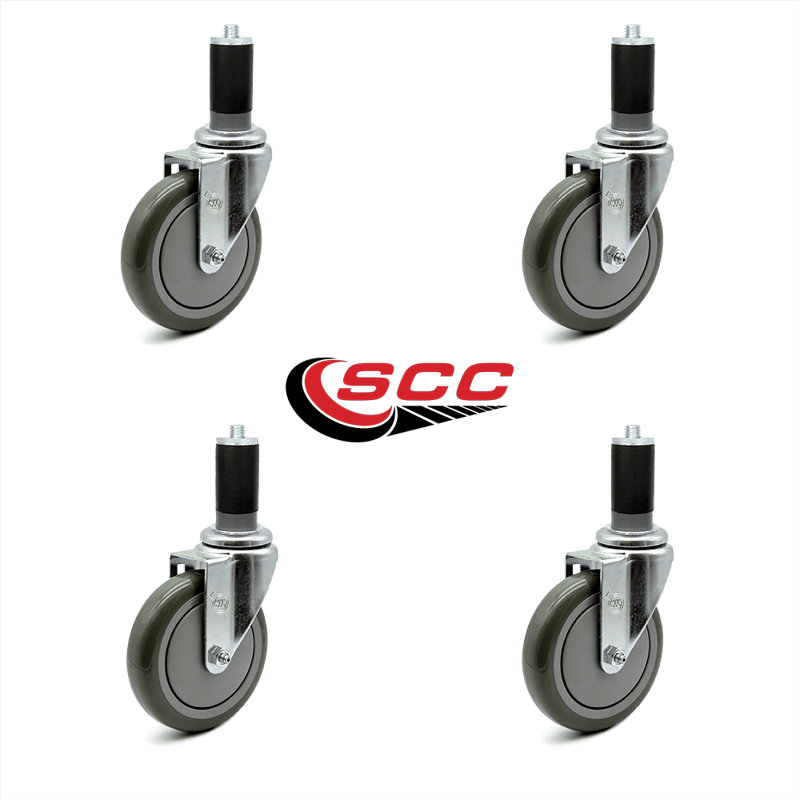 5 Inch  Polyurethane Wheel Swivel 1-1/2 Inch Expanding Stem Caster Set SCC/SCC-EX20S514-PPUB-MTG46-4