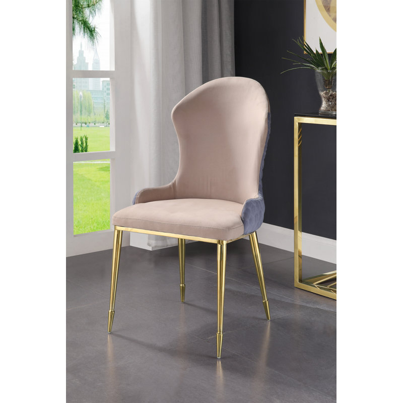 Chaise d'appoint Caolan Lavande, tissu brun clair et finition dorée (ensemble de 2)