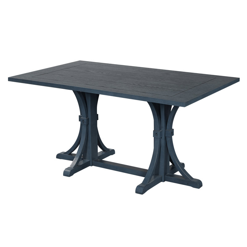 Table de salle à manger 60 "en bois massif, table de salle à manger rectangulaire pour 4 à 6 personnes, Blue