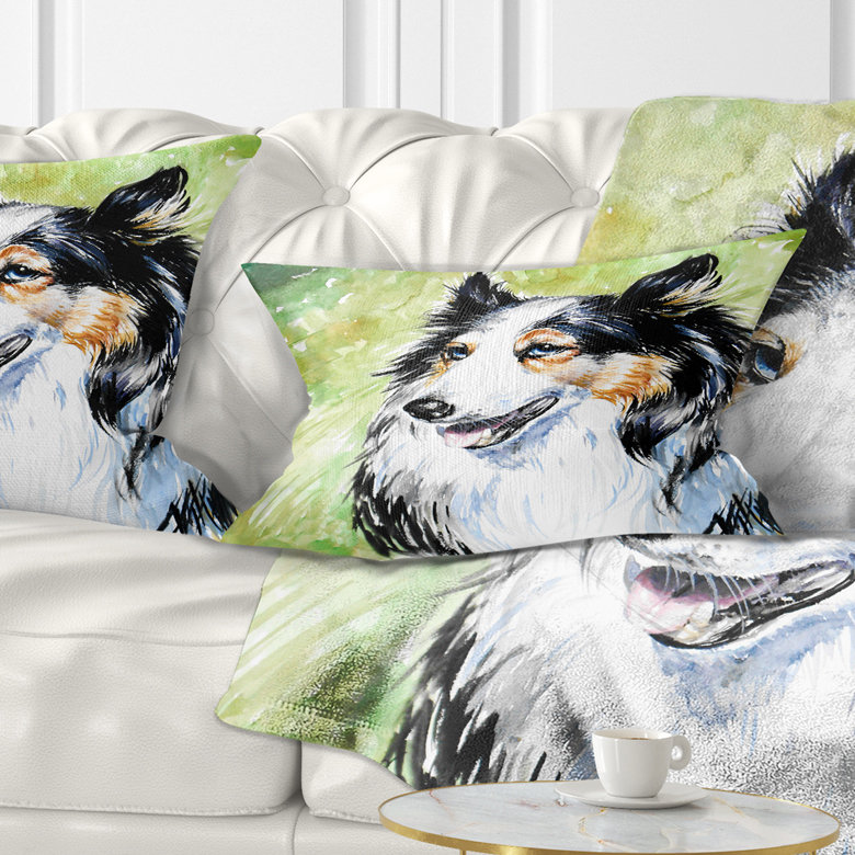 Coussin lombaire en aquarelle animal collie dog
