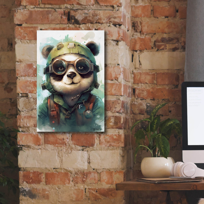 "Epic Graffiti" Aviator Panda "par Momart, art mural sur toile, H 18 po x l 12 po x P 0,75 po