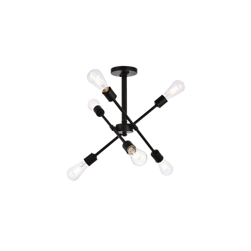 Lustre Spoutnik linéaire moderne Whelchel, Noir, H 16,6 po x l 17 po x P 17 po, Six lumières