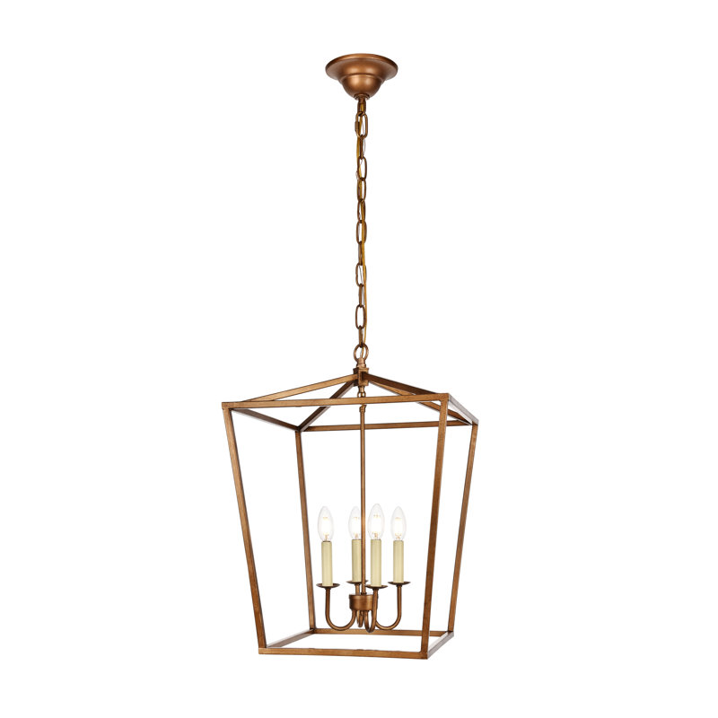 Finnick 4-Light Dimmable Iron Geometric Lantern Chandelier, Vintage Gold