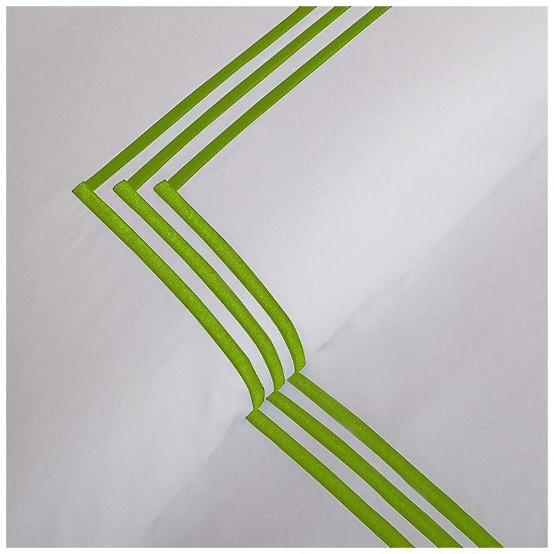 400TC Cotton Triple Embroidery Sateen Solid Duvet Cover Set, Oversized King Duvet Cover, White/Parrot Green