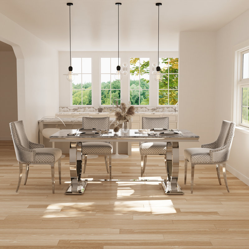 Ensemble de table de salle à manger 5 pièces avec 4 chaises en velours gris, 5 pièces: table, 4 chaises