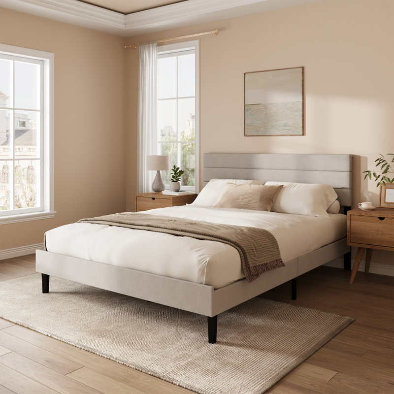 Structure de lit plateforme tapissier avec espace de rangement sous le lit de 6,7 po, support en fer, aucun sommier requis