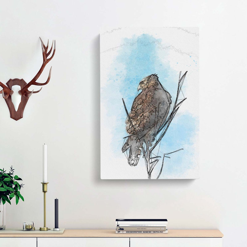 Hawk Perched In A Tree In Abstract - Wrapped Canvas, 76cm H x 50cm W x 3cm D
