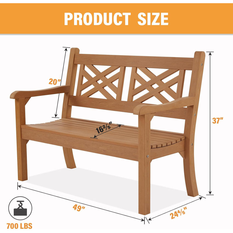 Banc d'extérieur Knepp, Teck, H 37 po x l 49 po x P 24,8 po