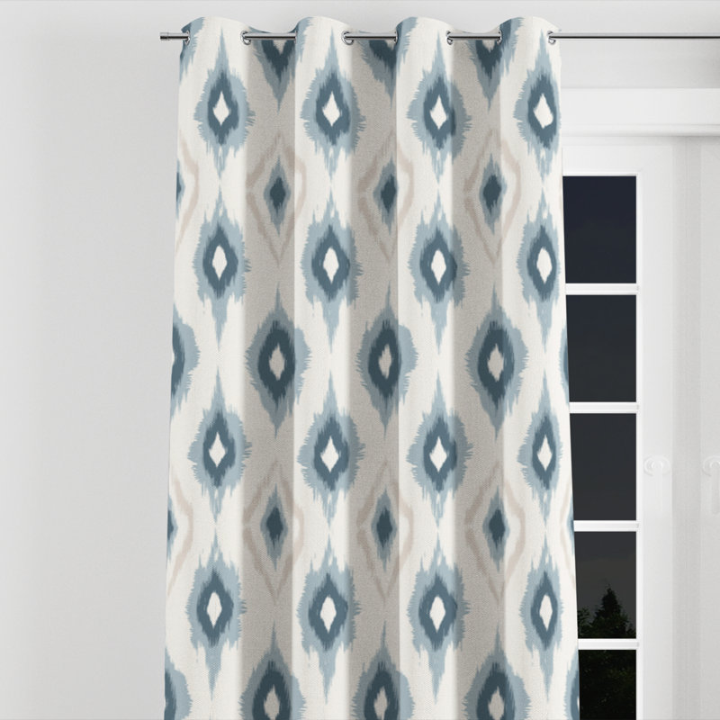 Rideaux modernes pour chambre à coucher - Rideau à œillets gris Calm Diamond Ikat - 1 panneau, L 52 po x L 120 po
