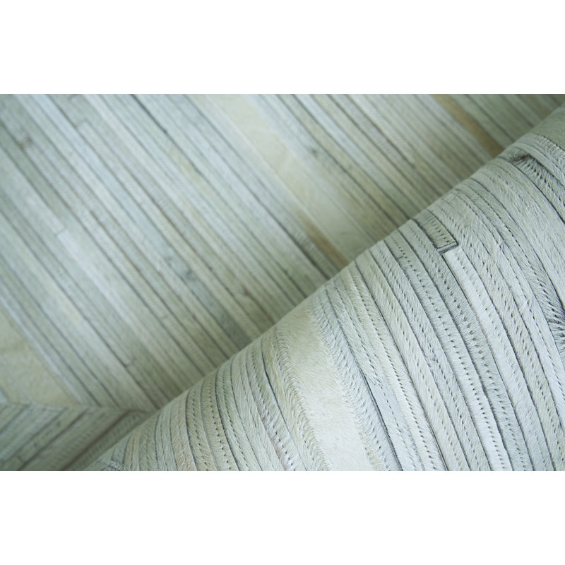 Natural Hide Cowhide Chevron Area Rug in Silver, Rectangle 9'6" x 13'6"