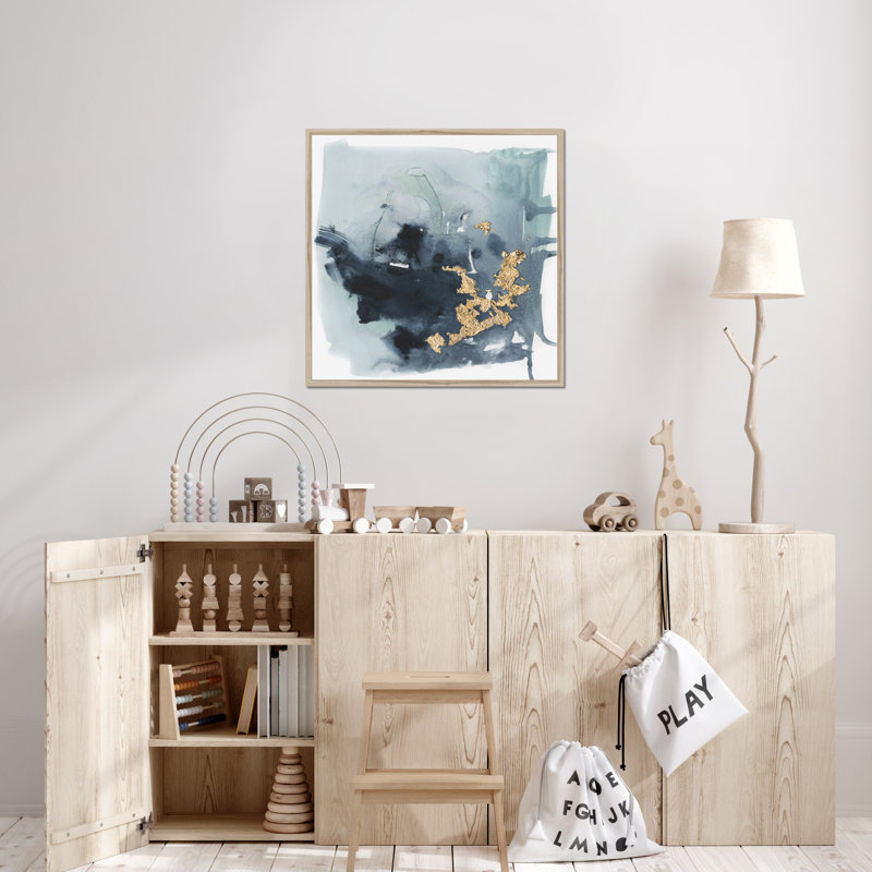 Cerulean & Gold I by Victoria Borges - Print, 95cm H x 95cm W, Natural Wood Framed Paper Print