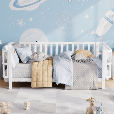 Lit plateforme simple en métal avec rails pour enfants, lit double profil bas pour garçons et filles, structure blanche robuste