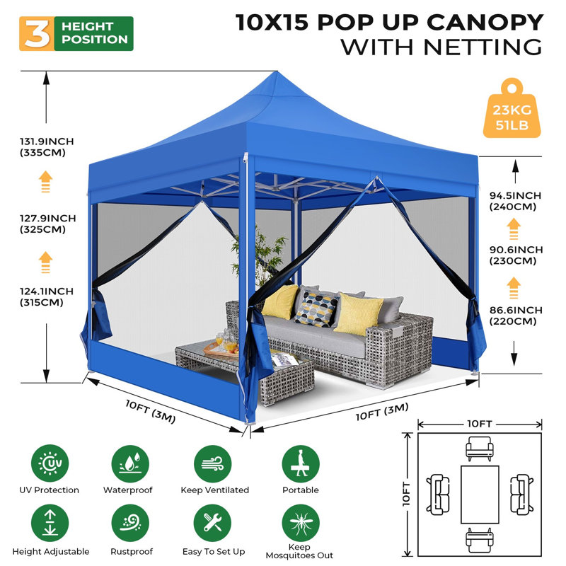 3 x 3m Steel Canopy, Blue