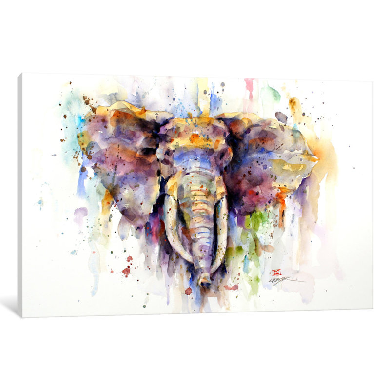 Edon Elephant, peinture sur toile encadrée, H 8 po x l 12 po x P 0,75 po