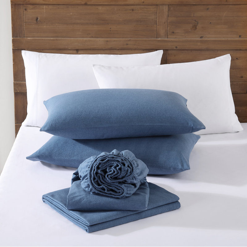 Eddie Bauer Solid Cotton Flannel Sheet Sets, Full Sheet Set, Blue