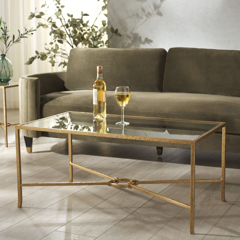 Table basse Markley, Laiton, Verre trempé transparent