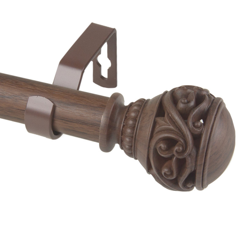 Tringle à rideaux simple en faux bois Lengby, 66" - 120", Noyer foncé