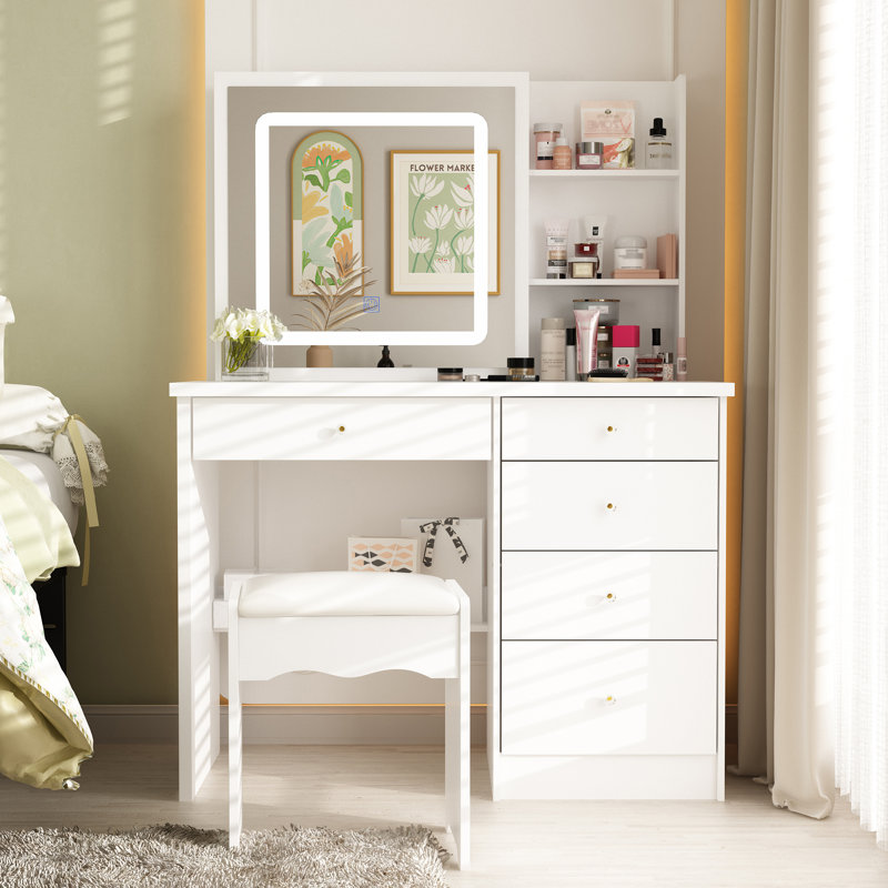 Claranell Dressing Table with Mirror, White