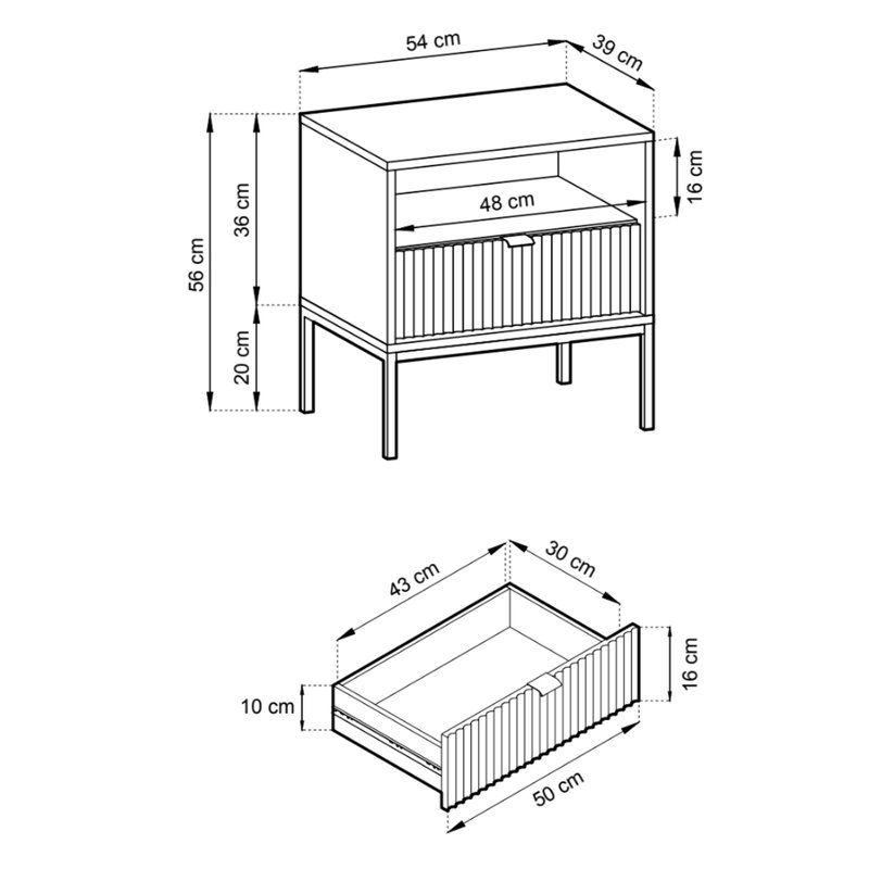 54cm W Manufactured Wood Bedside Table