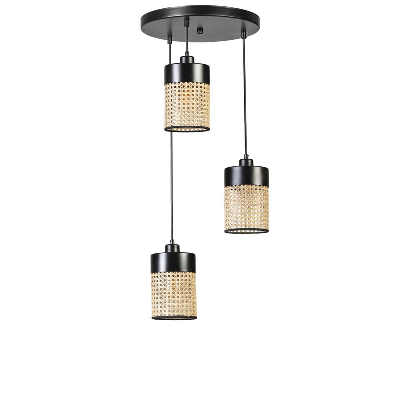 Chandle Chandelier, Black/Rattan