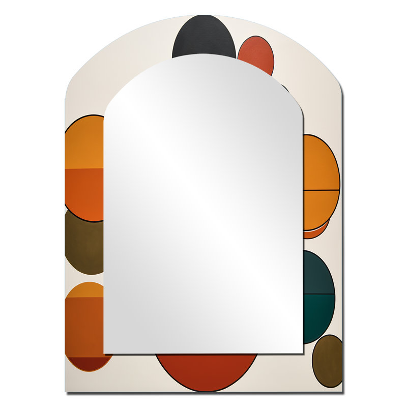 Serendipity Retro Abstract Midcentury Geometrics - Midcentury Modern Arch Unique Wall Mirror Decor, Blue Asymmetrical Large Mirror, Printed Metal Art