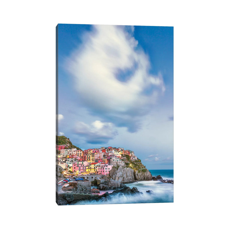 Italy, Manarola. Cloud Over Coastal Town. by Jaynes Gallery - Wrapped Canvas Gallery-Wrapped Canvas Giclée