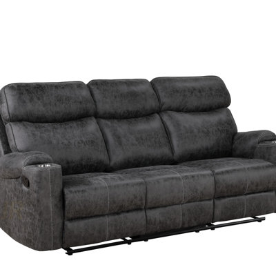 Canapé inclinable manuel en microfibre Hirah avec porte-gobelet, siège confortable et élégant pour les salons modernes