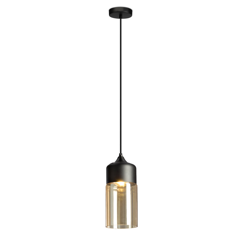 Roderick 1-Light Amber Black Cylinder Pendant