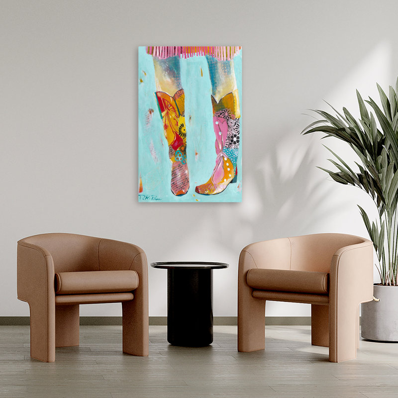 Bottes de cow-boy - art contemporain figuratif, H 36 po x l 24 po