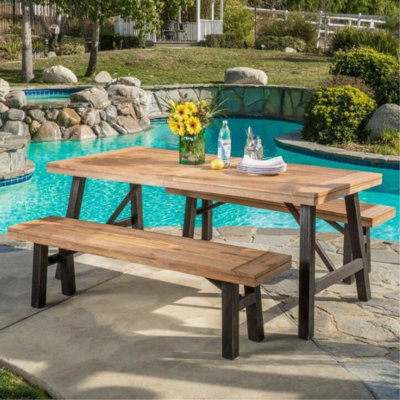 Outdoor Dining Set With 2 Benches And 1 Dining Table (3 Pcs)