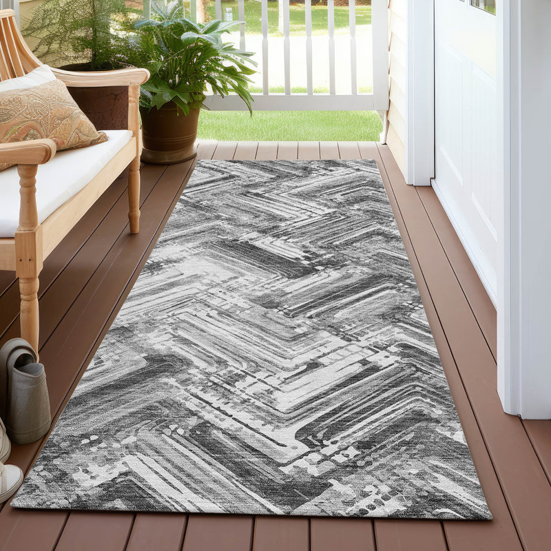 Washable Abstract Indoor / Outdoor Rug, Runner 2'3" x 7'6"
