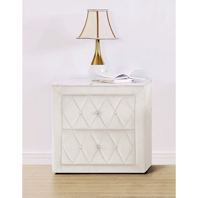 Button Tufted Nightstand With 2 Storage Drawers