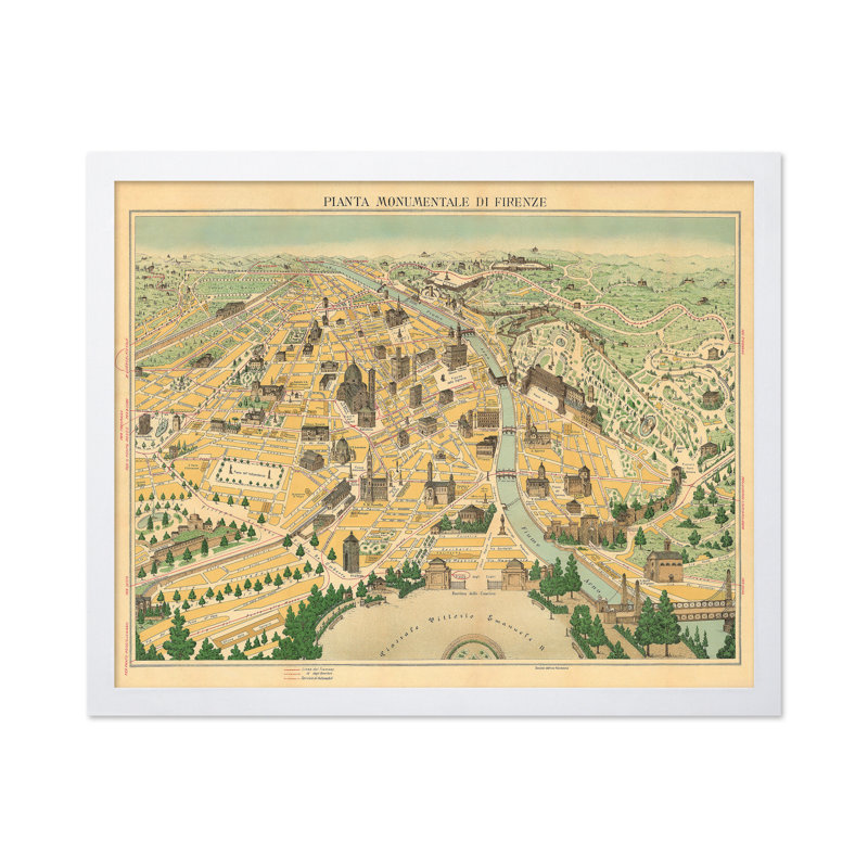 Carte illustrée de Florence, H 08 po x l 10 po, Affiche, Encadrement blanc