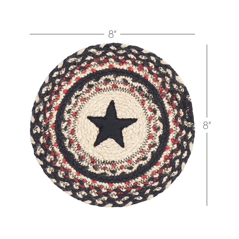 Colonial Star Black and Red Jute Round Trivet