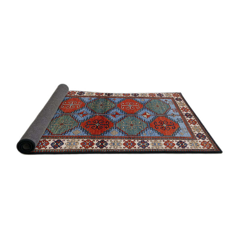 Tapis oriental rouge et bleu, Rond 8 pi