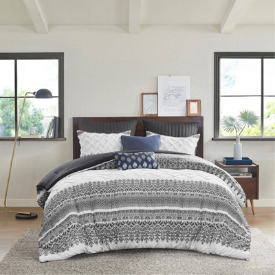 Ensemble d'édredon en coton 3 pièces avec capitonnage en chenille gris
