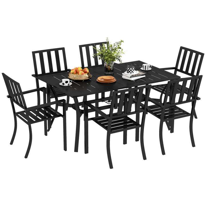 Abriya 6 - Person Steel Patio Dining Set Umbrella Hole Included Rectangular Table