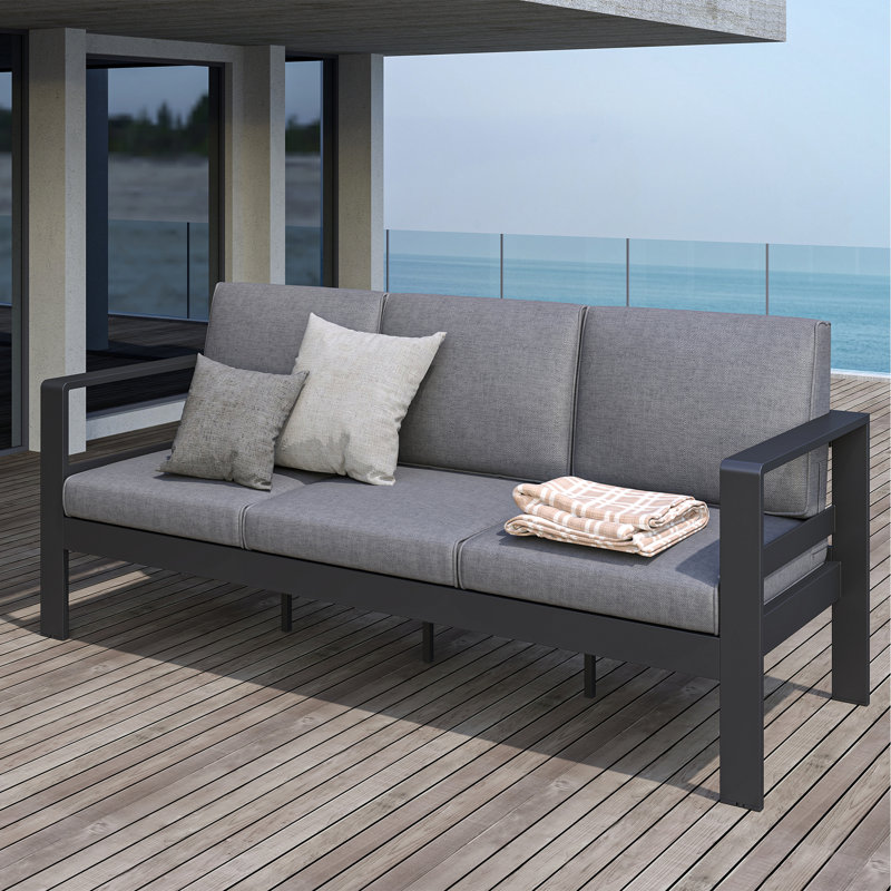 Ensemble de conversation d'extérieur pour 5 personnes avec coussins, Gris foncé, H 16 po x l 43 po x P 25 po, Gris foncé
