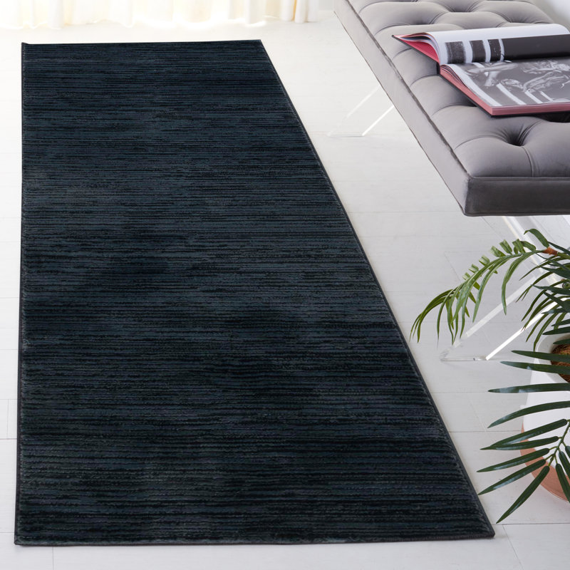 Vision Striped Area Rug In Black, Runner 66 x 183 cm