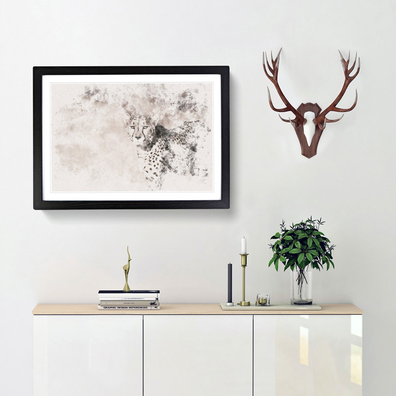 Cheetah with Orange Eyes - Picture Frame Painting Print, Black Framed, 45cm H x 63cm W x 2cm D