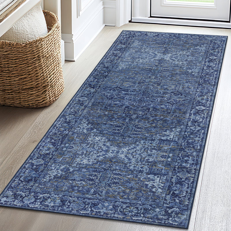 Samiur Lyle Vintage Machine Washable Area Rugs, Runner 2'6" x 10', Blue