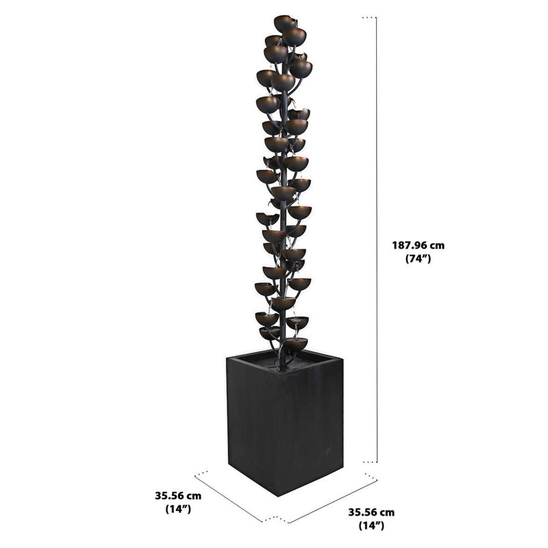 Multi Level Zinc Metal Stacked Cups Fountain, 74" H x 14" W x 14" D