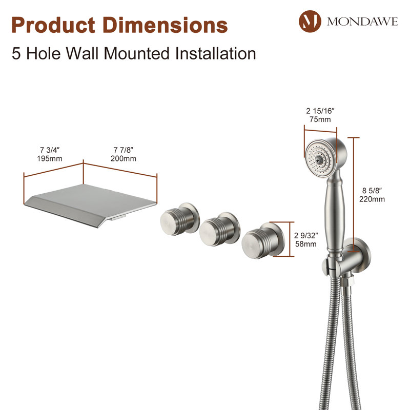 Calliope Wall Waterfall Faucet with Diverter, Brushed Nickel