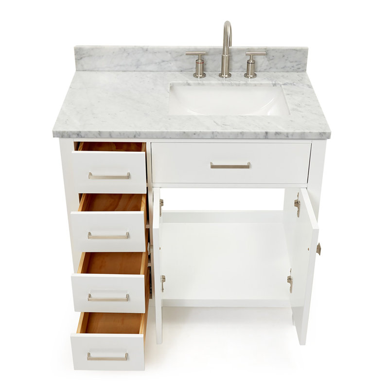 37'' Single Bathroom Vanity with Carrara Marble Top, White