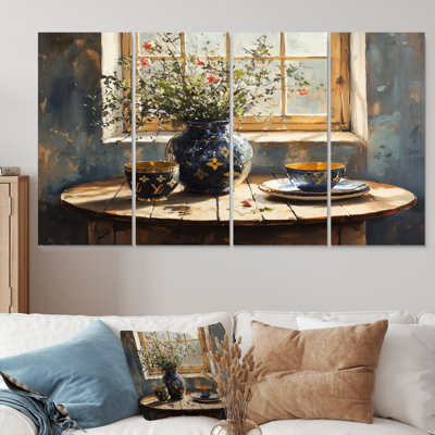 «Blue Fashion And Farmhouse Pottery Table II», ensemble d'art sur toile Boho Pottery