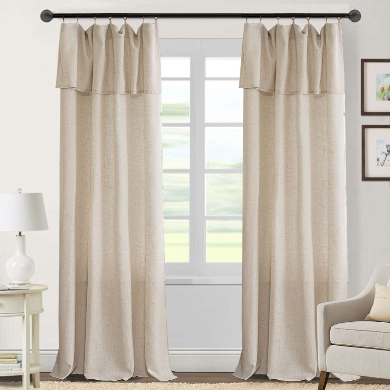 Linen Curtains for Living Room Neutral Modern Farmhouse Window Privacy Linen Fabric Drapes for Farmhouse Window Treatment Panels with Valance,2 Panels