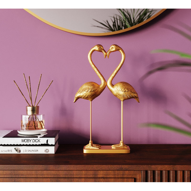 Decorative Flamingo Love Gold Figurine, 39.3cm H x 29.5cm W x 8.2cm D
