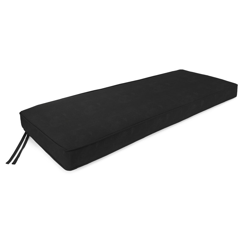 47" x 17" Outdoor Bench Cushion with Ties and Welt, Canvas Black