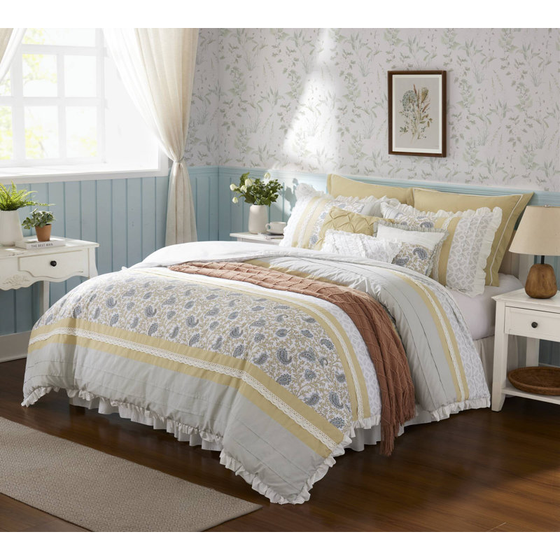 Queen Yellow Cotton Reversible 9-Piece Comforter Set